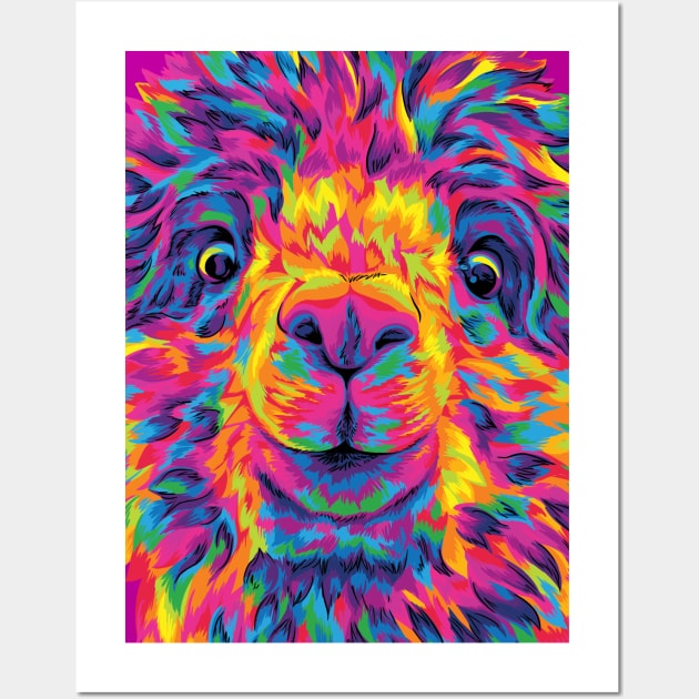 Silly Rainbow Alpaca Wall Art by polliadesign